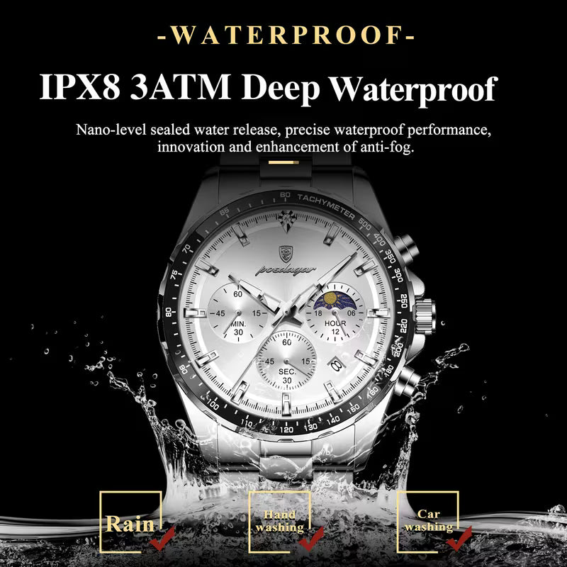 POEDAGAR Luxury Men’s Chronograph Watch Waterproof Stainless Steel Quartz