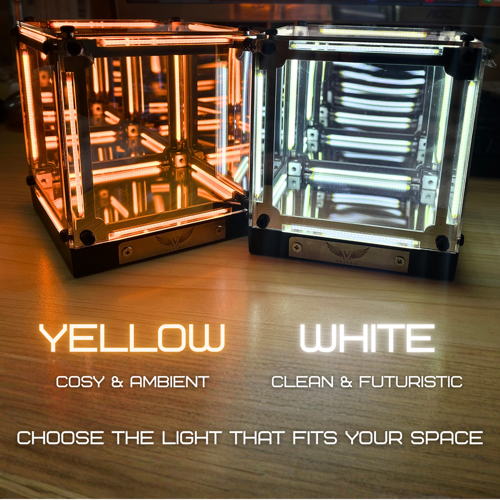 VALERO Cordless Infinity Mirror Cube LED Night Light, 4D Abyss Effect Touch Dimmable Ambient Mood Lighting Lamp with 2000mAh USB-C Rechargeable Battery for Bedside, Gamer Desk Decor, Living Room [Energy Class A+]