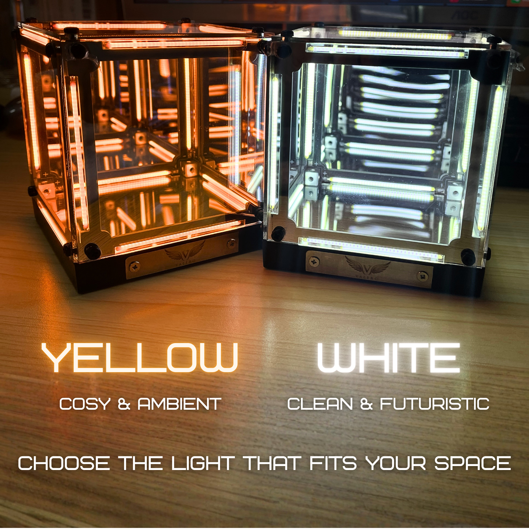VALERO Cordless Infinity Mirror Cube LED Night Light, 4D Abyss Effect Touch Dimmable Ambient Mood Lighting Lamp with 2000mAh USB-C Rechargeable Battery for Bedside, Gamer Desk Decor, Living Room [Energy Class A+]