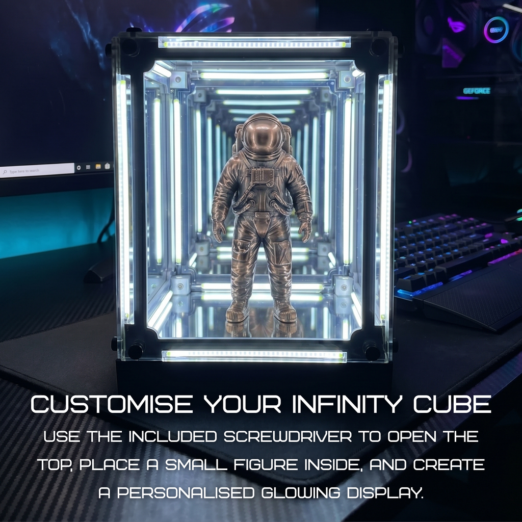 VALERO Cordless Infinity Mirror Cube LED Night Light, 4D Abyss Effect Touch Dimmable Ambient Mood Lighting Lamp with 2000mAh USB-C Rechargeable Battery for Bedside, Gamer Desk Decor, Living Room [Energy Class A+]
