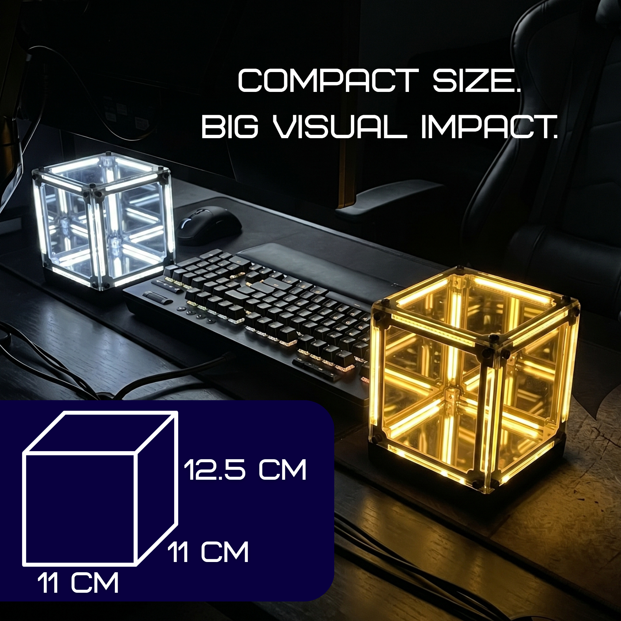 VALERO Cordless Infinity Mirror Cube LED Night Light, 4D Abyss Effect Touch Dimmable Ambient Mood Lighting Lamp with 2000mAh USB-C Rechargeable Battery for Bedside, Gamer Desk Decor, Living Room [Energy Class A+]