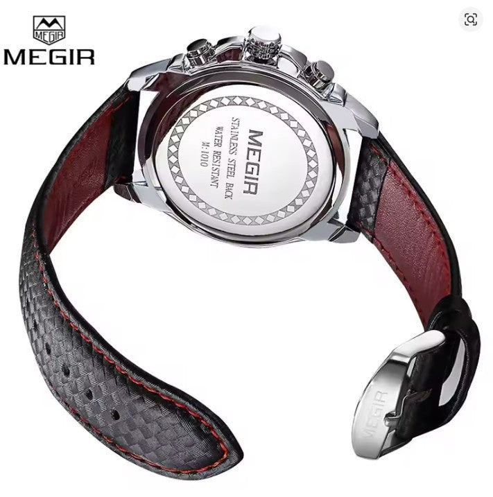 MEGIR Men's Chronograph Wristwatch Luxury Quartz, Waterproof, Sports Black/White Dial