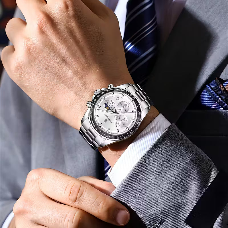 POEDAGAR Luxury Men’s Chronograph Watch Waterproof Stainless Steel Quartz