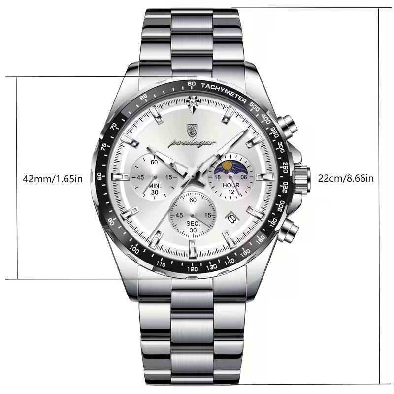 POEDAGAR Luxury Men’s Chronograph Watch Waterproof Stainless Steel Quartz