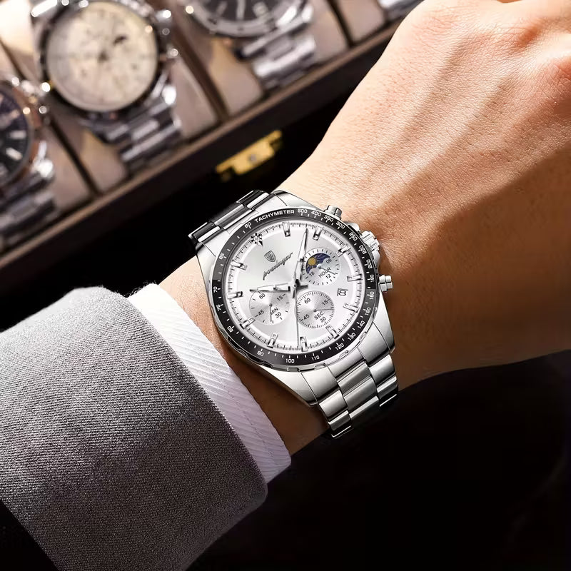 POEDAGAR Luxury Men’s Chronograph Watch Waterproof Stainless Steel Quartz