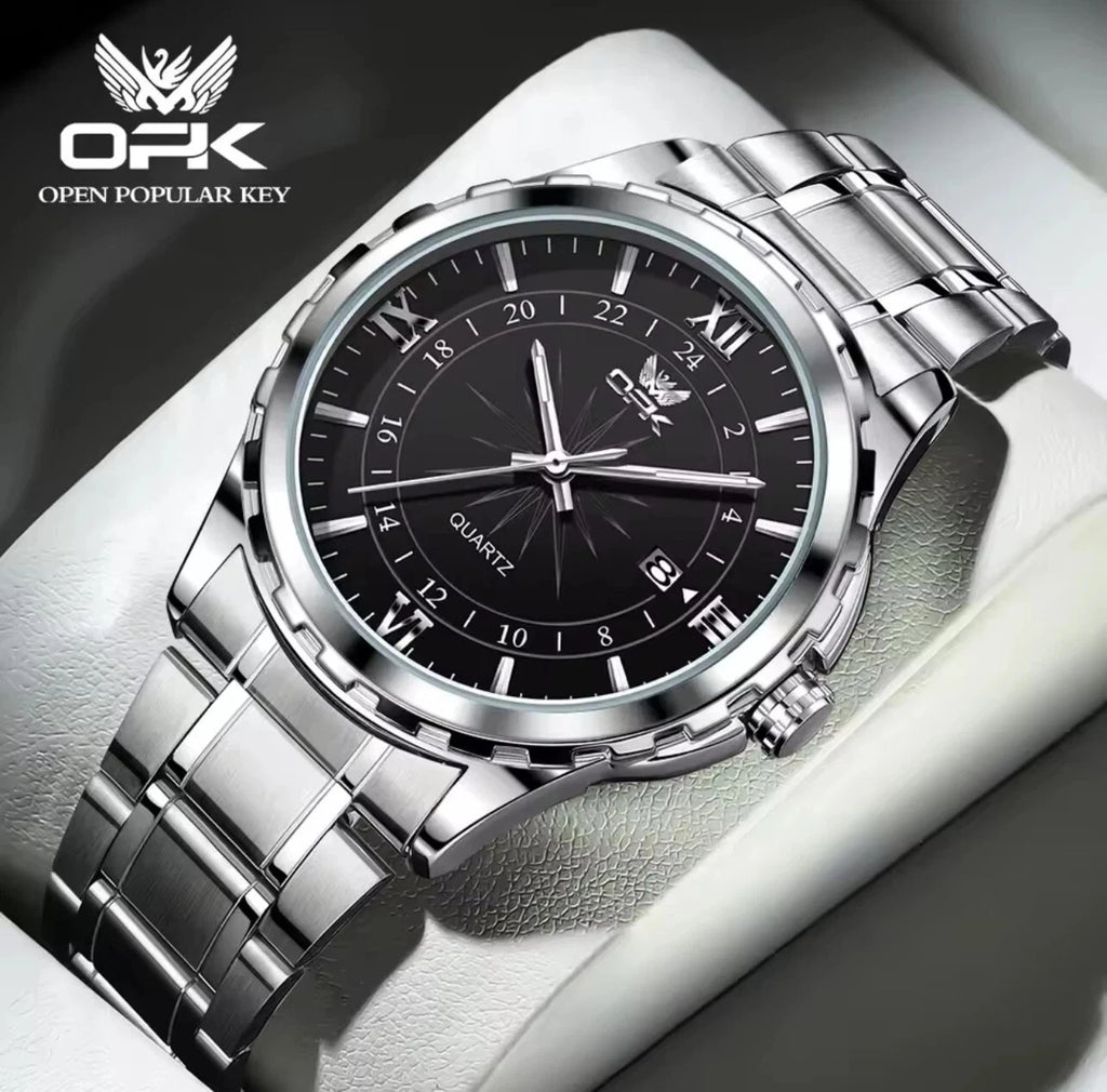 Men's Watch Stainless Steel Silver Wristwatch Business Quartz Watch With Box