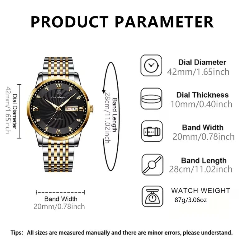 Luxury Watch For Man Waterproof & Luminous (Date,Week) Indicator Gold and Silver