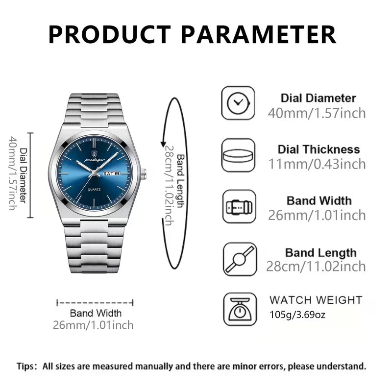 Waterproof Men Watch Stainless Steel Quartz Luminous Classic Business Wristwatch