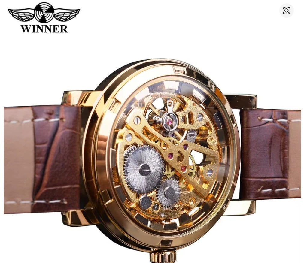 Winner Automatic Skeleton Watch For Men Luminous Classsic Mechanical Watch Leather Strap