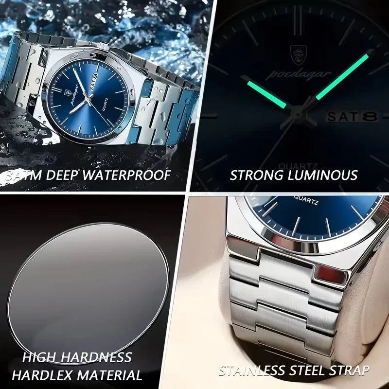 Waterproof Men Watch Stainless Steel Quartz Luminous Classic Business Wristwatch
