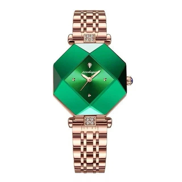 POEDAGAR Luxury Green Diamond Quartz Ladies Waterproof Stainless Stain Watch