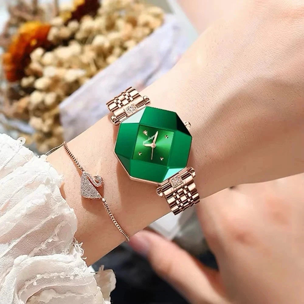 POEDAGAR Luxury Green Diamond Quartz Ladies Waterproof Stainless Stain Watch