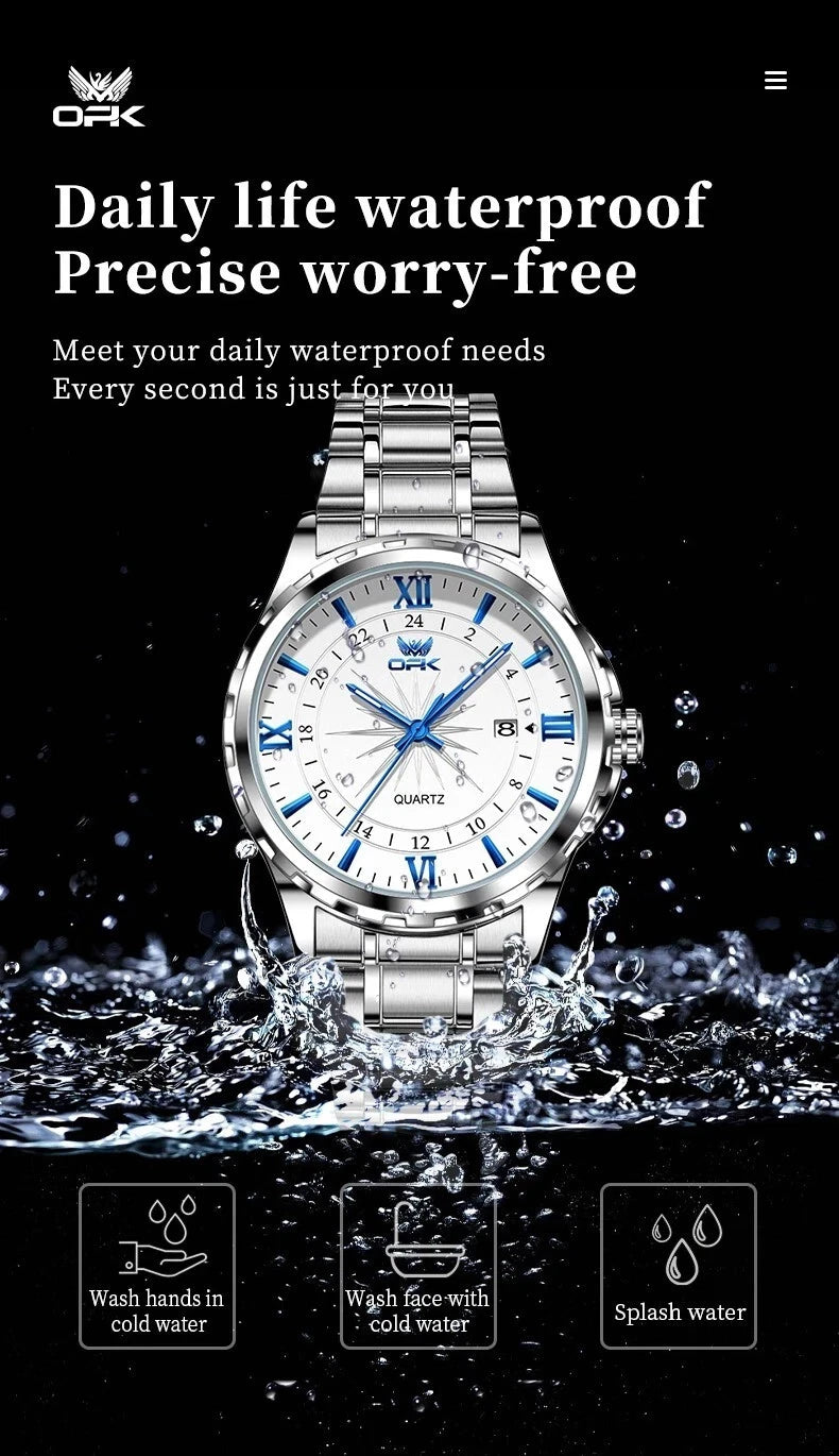 Men's Watch Stainless Steel Silver Wristwatch Business Quartz Watch With Box