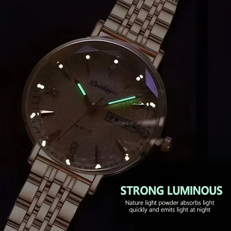 POEDAGAR Luxury Women’s Quartz Watch Stainless Steel Date Week Waterproof Pink
