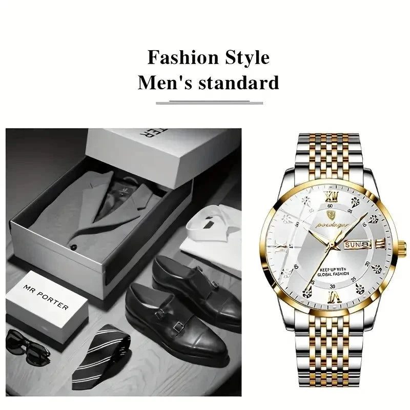 Luxury Watch For Man Waterproof & Luminous(Date,Week) Indicator White and Golden
