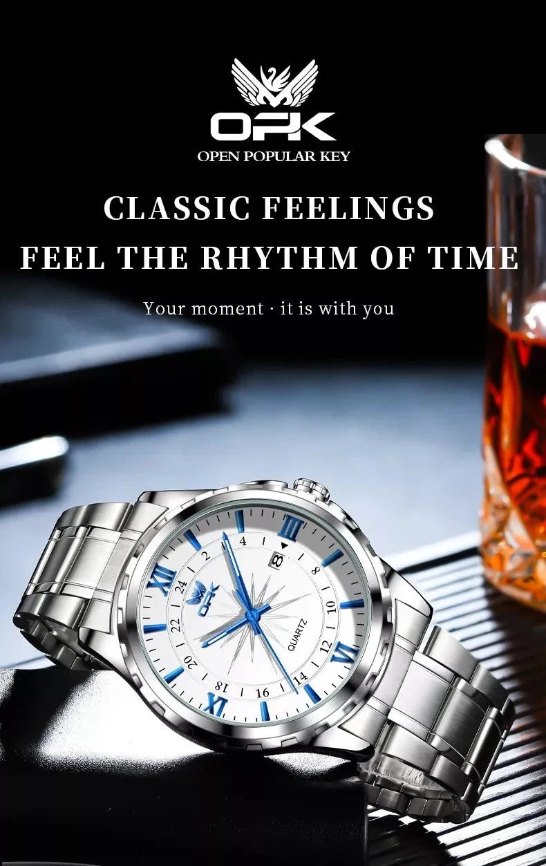 Men's Watch Stainless Steel Silver Wristwatch Business Quartz Watch With Box