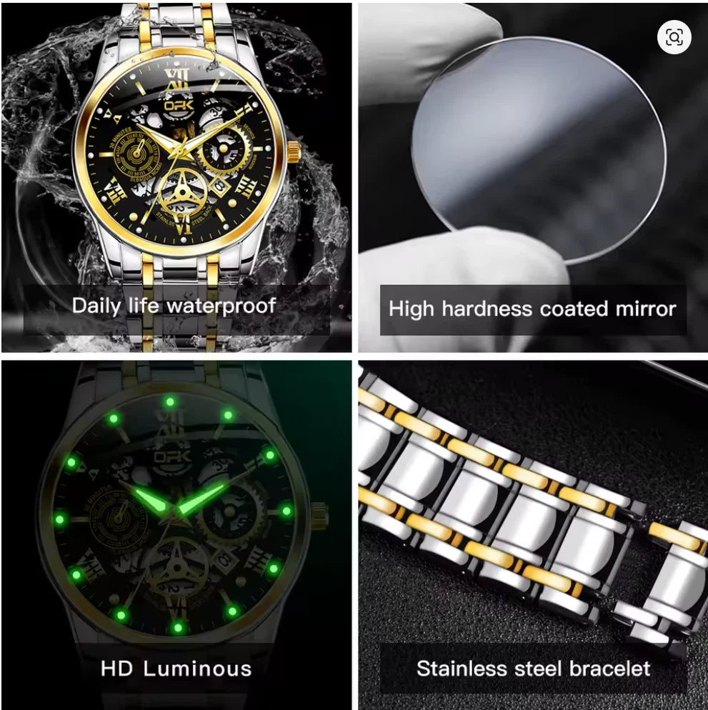 Sport Men's Watch, Steel Band with Night Glow Waterproof Men's Watch