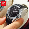 OPK Men’s Quartz Watch Steel Case Business Classic Wristwatch Black Leather Strap