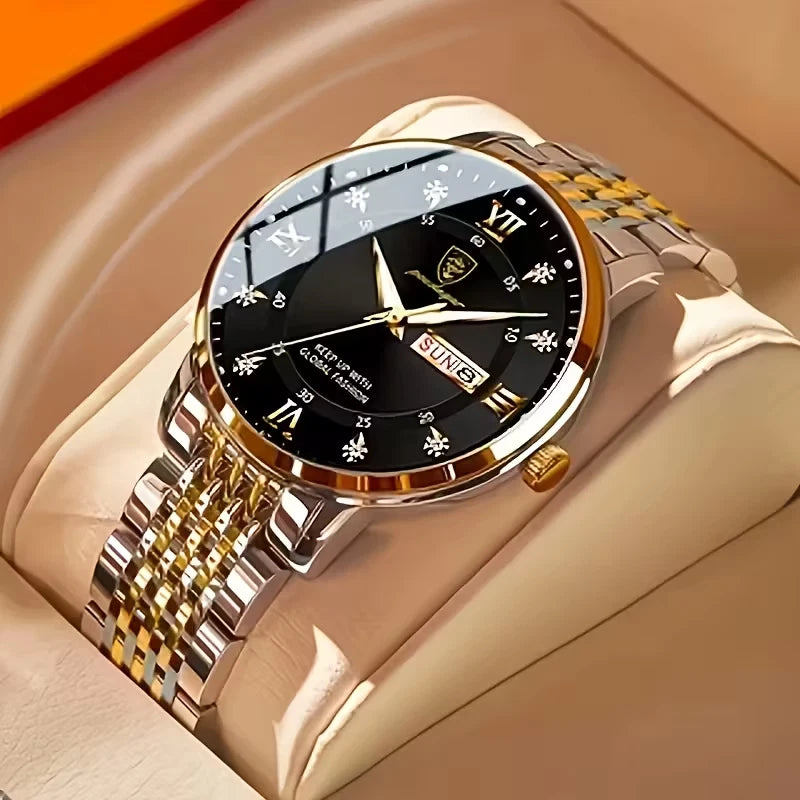 Luxury Watch For Man Waterproof & Luminous (Date,Week) Indicator Gold and Silver