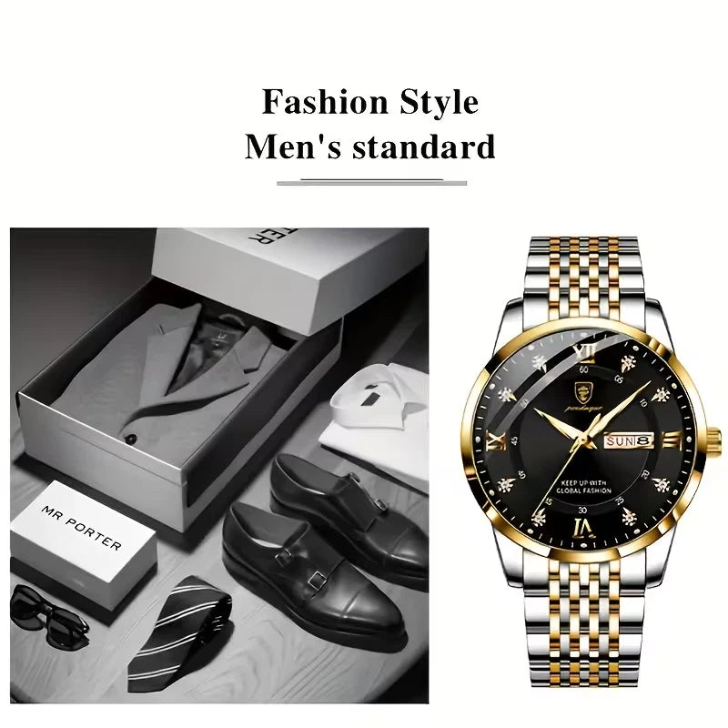 Luxury Watch For Man Waterproof & Luminous (Date,Week) Indicator Gold and Silver