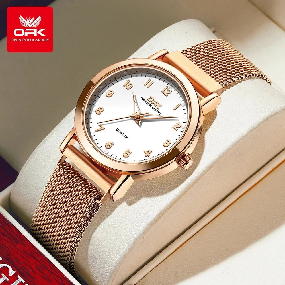 Elegant Women's Quartz Wristwatch Stainless Steel Mesh Strap Waterproof Watch