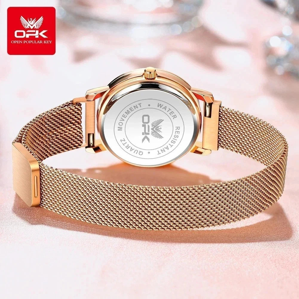 Elegant Women's Quartz Wristwatch Stainless Steel Mesh Strap Waterproof Watch