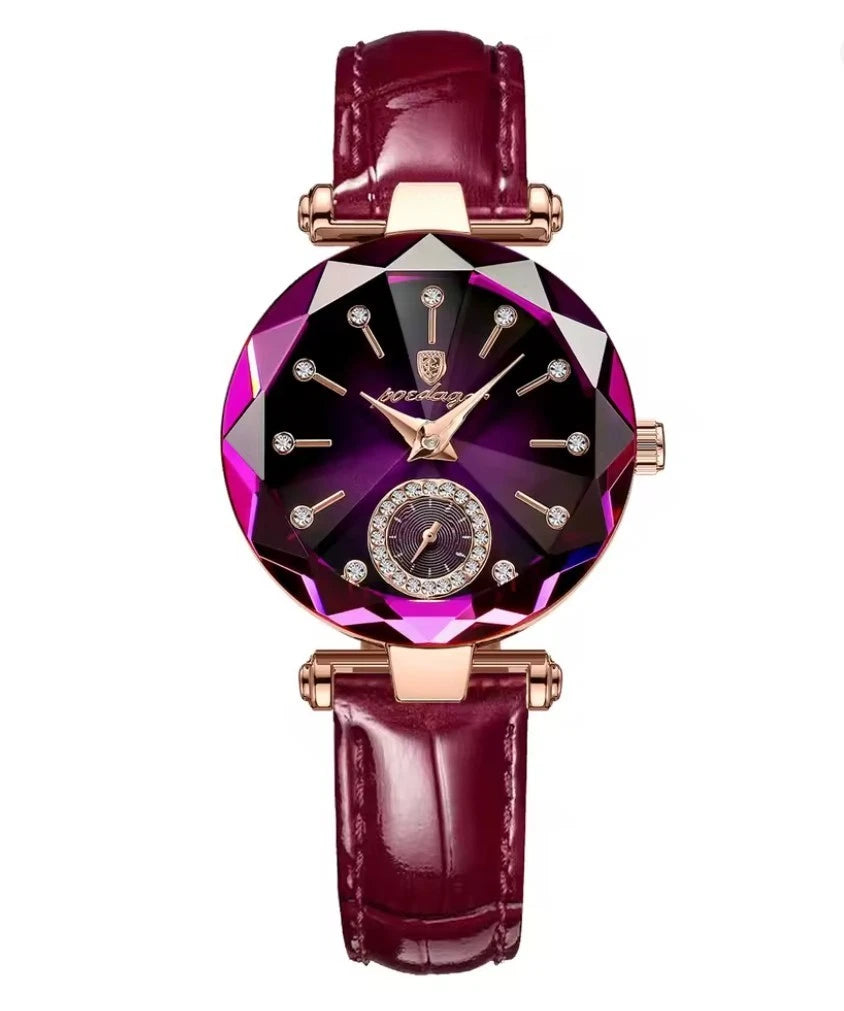 Luxury Women's Leather Quartz Watch Waterproof Elegant Fashion Dial Purple