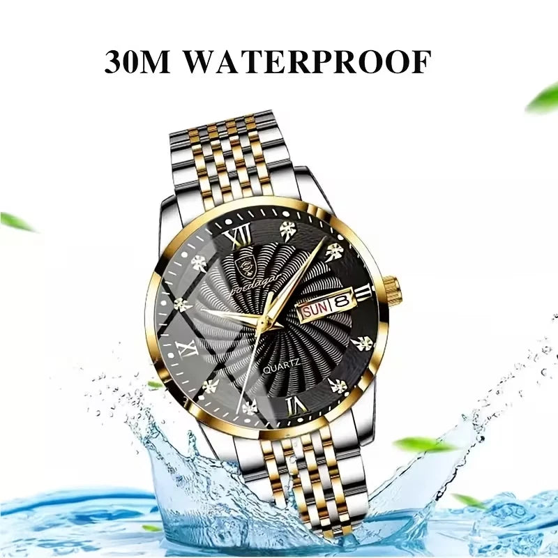 Luxury Watch For Man Waterproof & Luminous (Date,Week) Indicator Gold and Silver