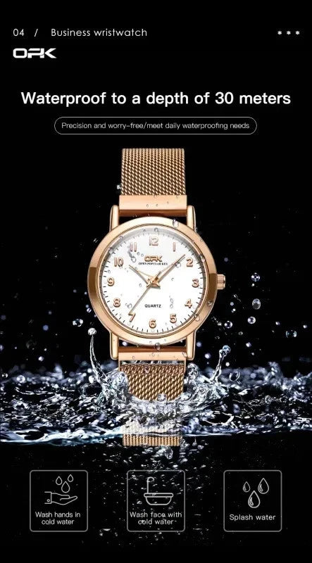 Elegant Women's Quartz Wristwatch Stainless Steel Mesh Strap Waterproof Watch