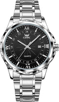 Men's Watch Stainless Steel Silver Wristwatch Business Quartz Watch With Box