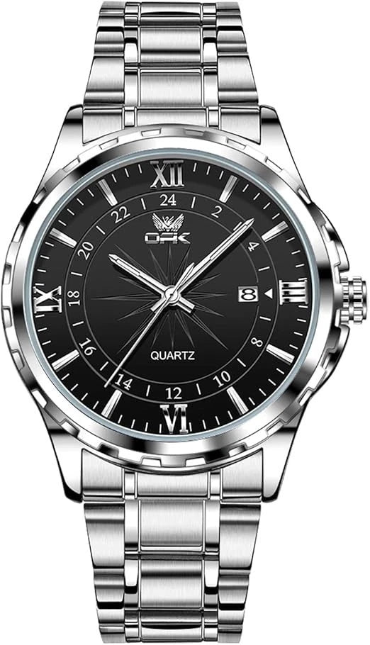 Men's Watch Stainless Steel Silver Wristwatch Business Quartz Watch With Box