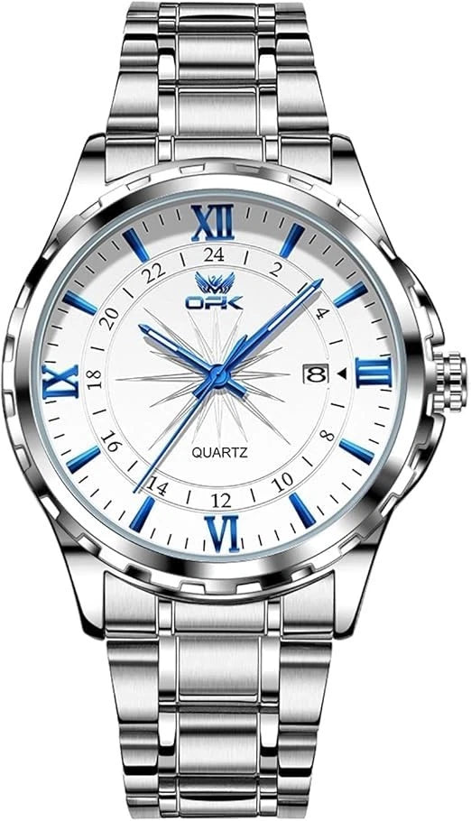 Men's Watch Stainless Steel Silver Wristwatch Business Quartz Watch With Box