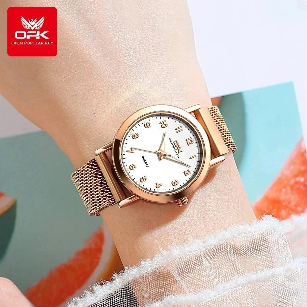 Elegant Women's Quartz Wristwatch Stainless Steel Mesh Strap Waterproof Watch