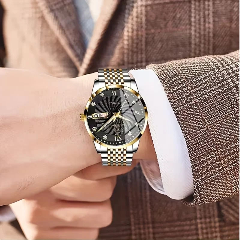 Luxury Watch For Man Waterproof & Luminous (Date,Week) Indicator Gold and Silver