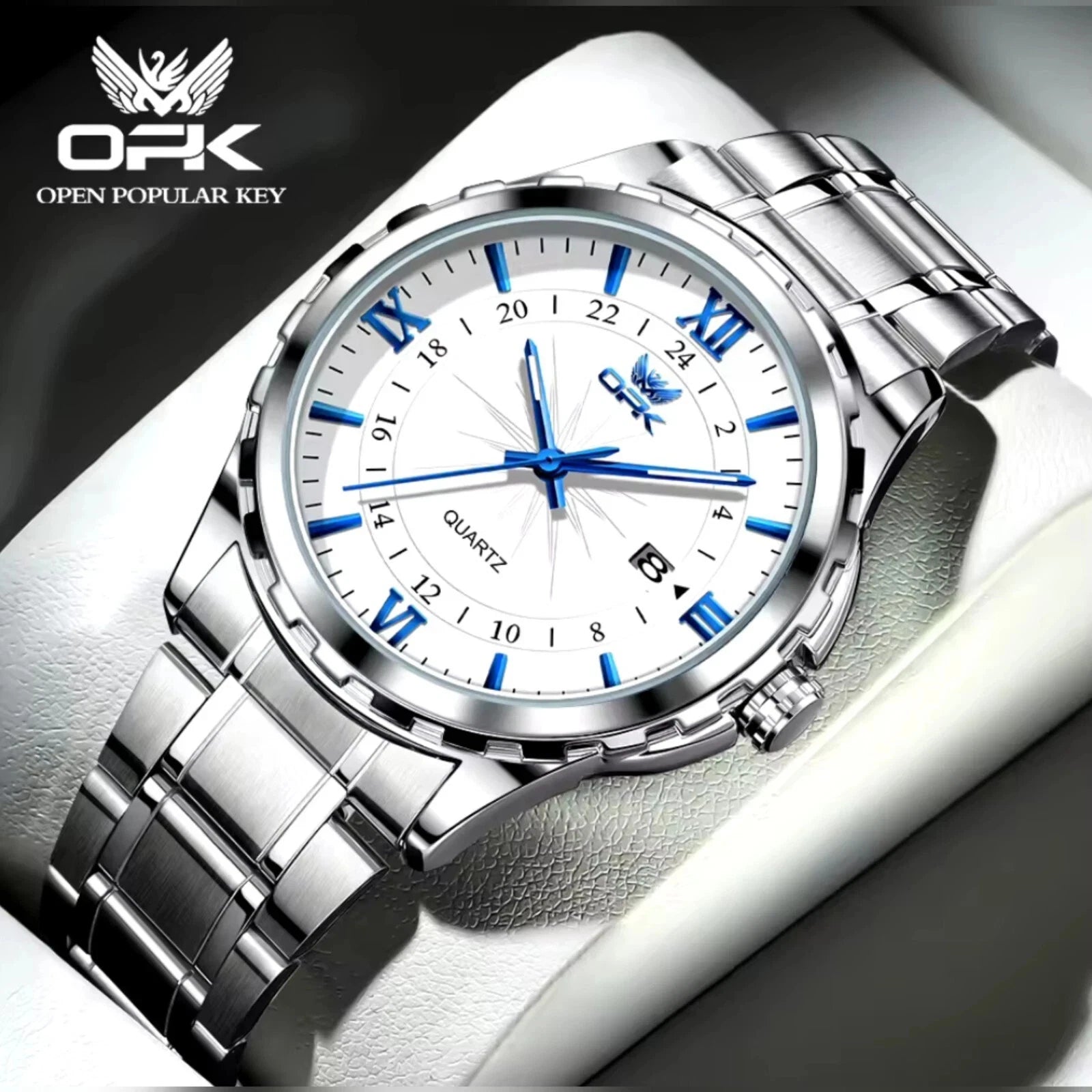 Men's Watch Stainless Steel Silver Wristwatch Business Quartz Watch With Box