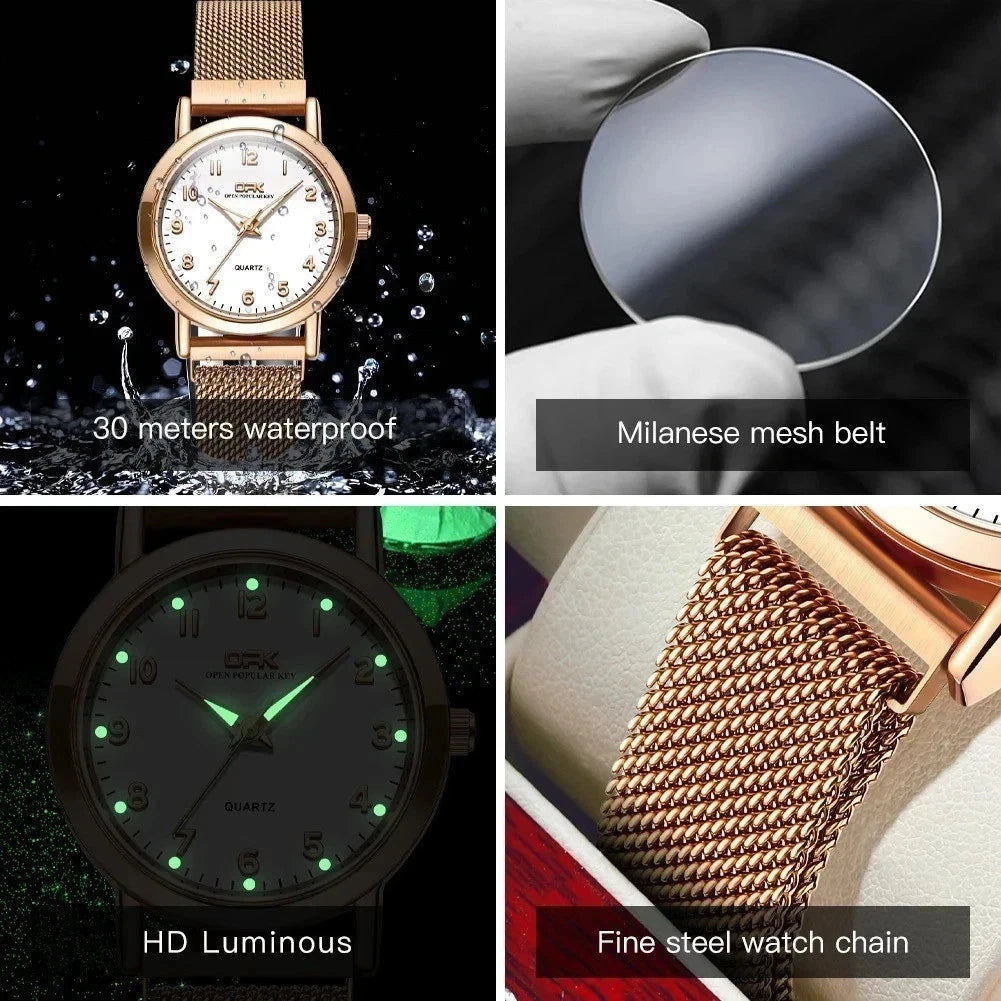 Elegant Women's Quartz Wristwatch Stainless Steel Mesh Strap Waterproof Watch