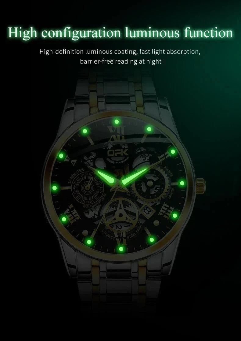 Sport Men's Watch, Steel Band with Night Glow Waterproof Men's Watch