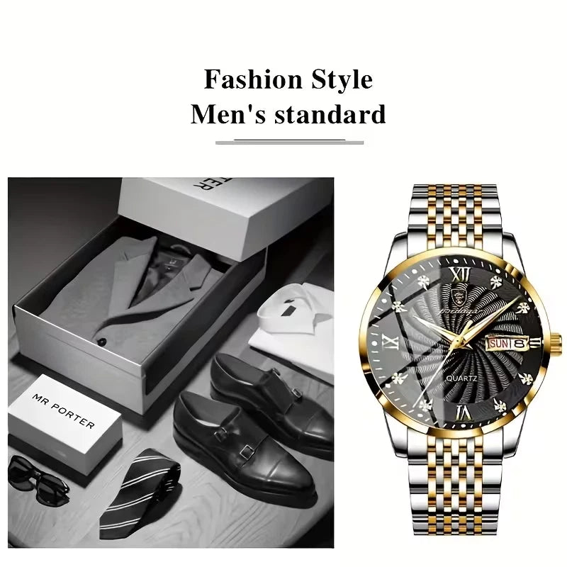 Luxury Watch For Man Waterproof & Luminous (Date,Week) Indicator Gold and Silver