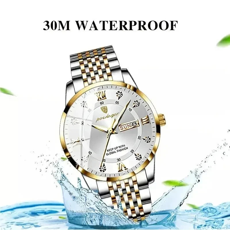 Luxury Watch For Man Waterproof & Luminous(Date,Week) Indicator White and Golden
