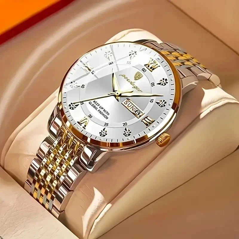 Luxury Watch For Man Waterproof & Luminous(Date,Week) Indicator White and Golden