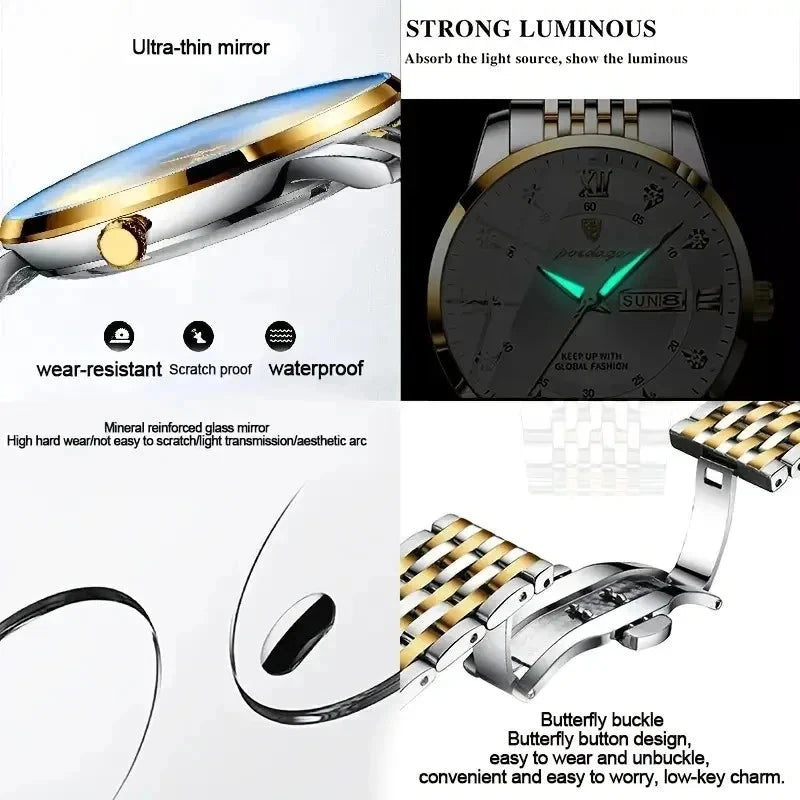 Luxury Watch For Man Waterproof & Luminous(Date,Week) Indicator White and Golden