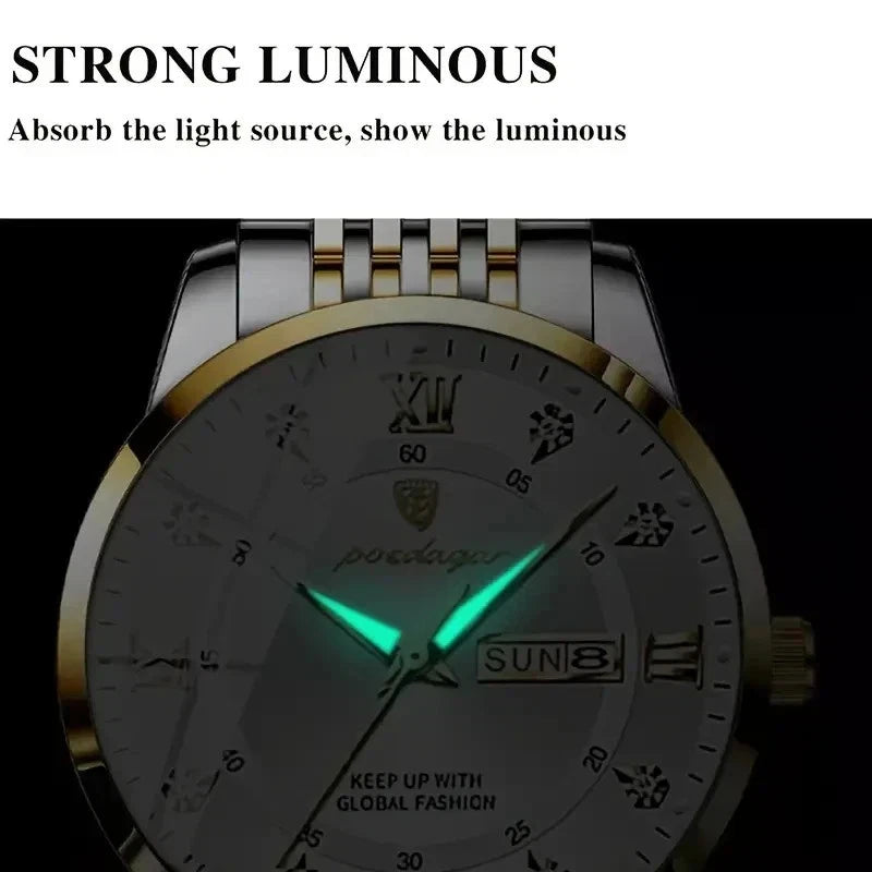 Luxury Watch For Man Waterproof & Luminous(Date,Week) Indicator White and Golden