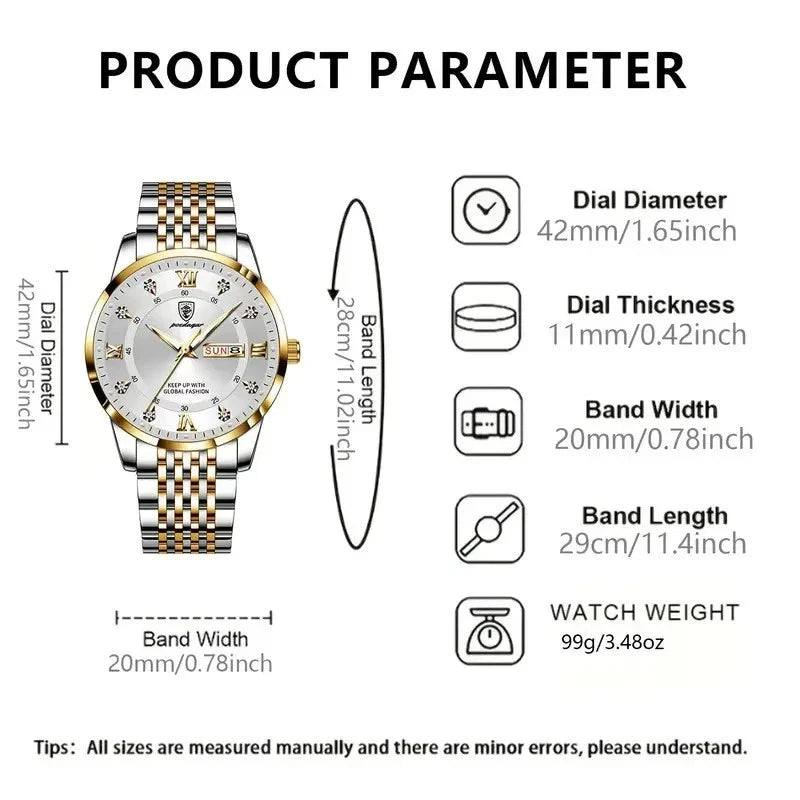Luxury Watch For Man Waterproof & Luminous(Date,Week) Indicator White and Golden